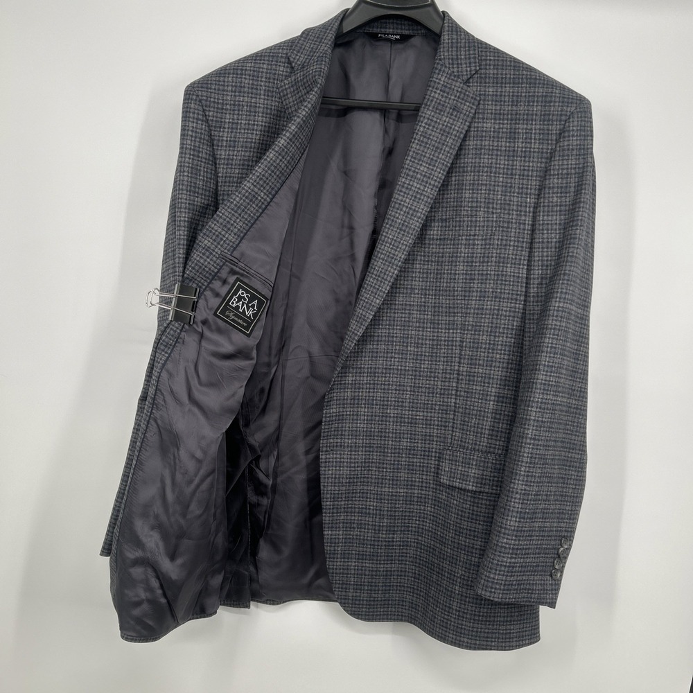 Jos A Bank Men's 50XL Gray Gingham Blazer Sport Coat 100% Wool Textured